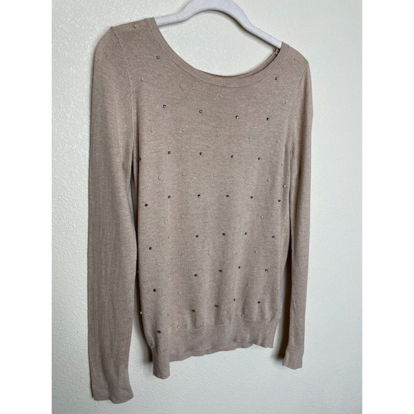 Ann Taylor LOFT XS Sweater Brown Beaded Pearl Pullover Long Sleeve Crewneck - Picture 2 of 11